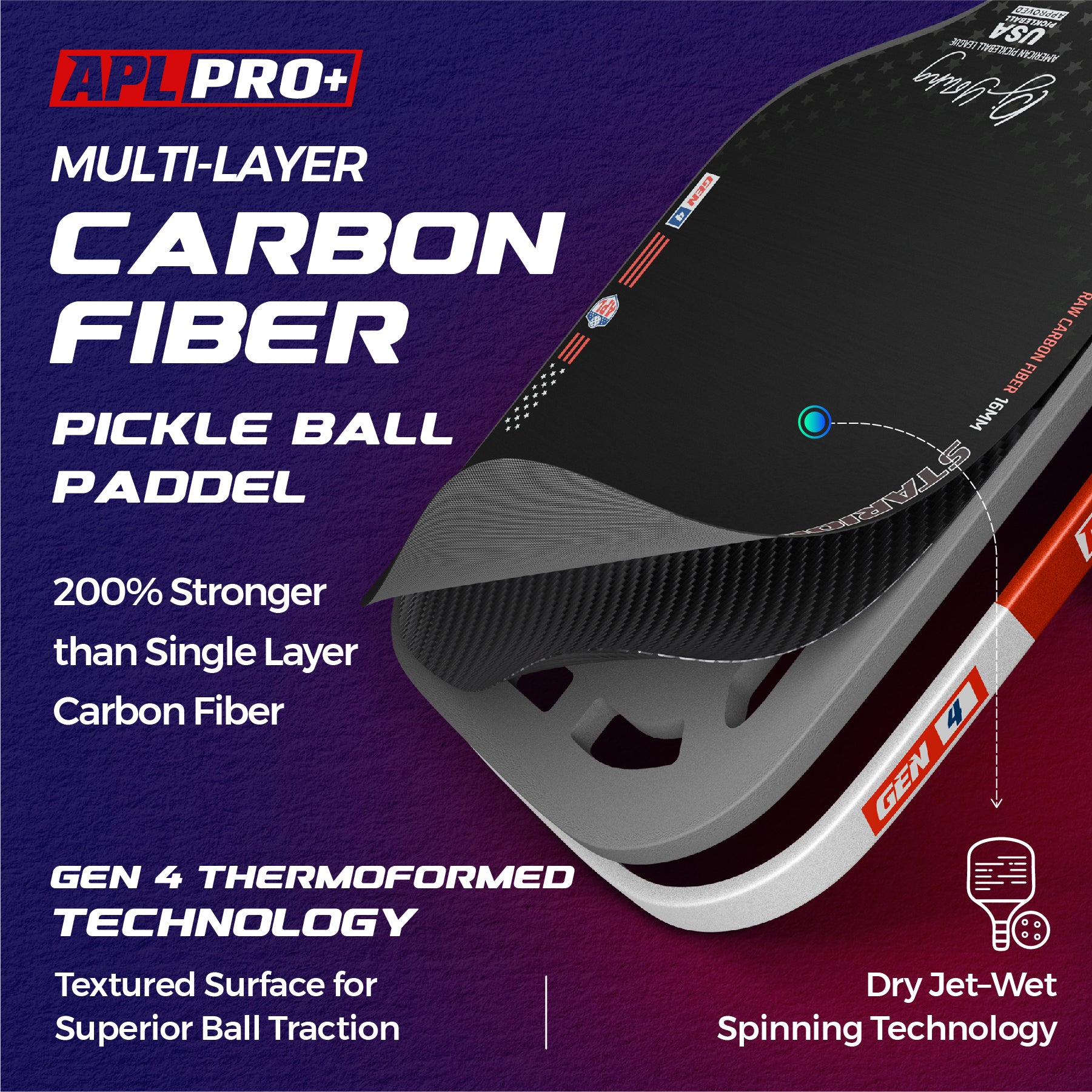 APL Frontier Pro+ 16mm Pickleball Paddle | Carbon Fiber | Gen 4 Thermoformed Foam Technology