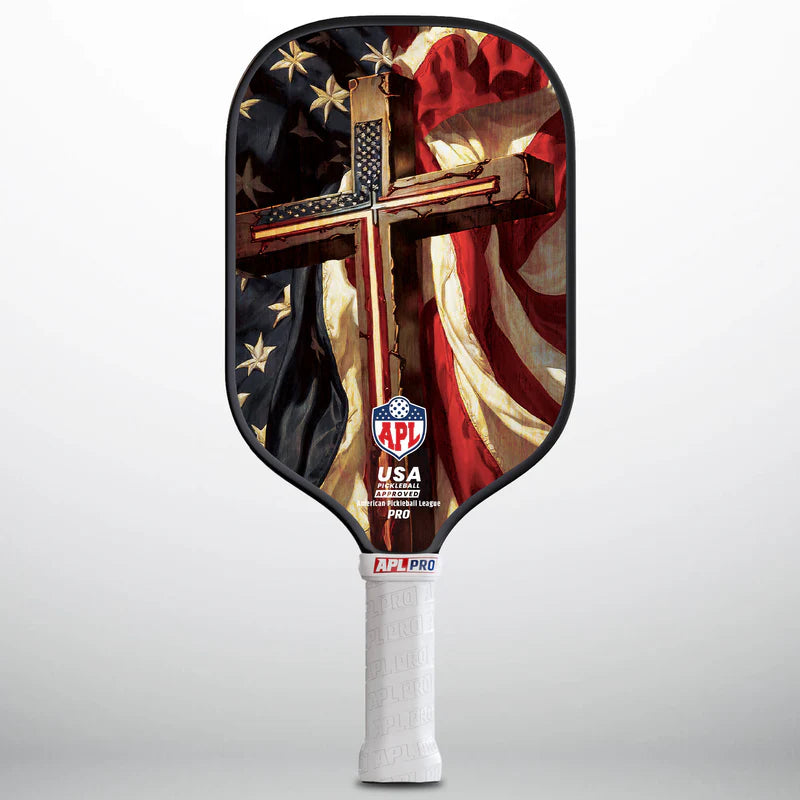 Cross flag pickleball paddle for professional pickleball players.