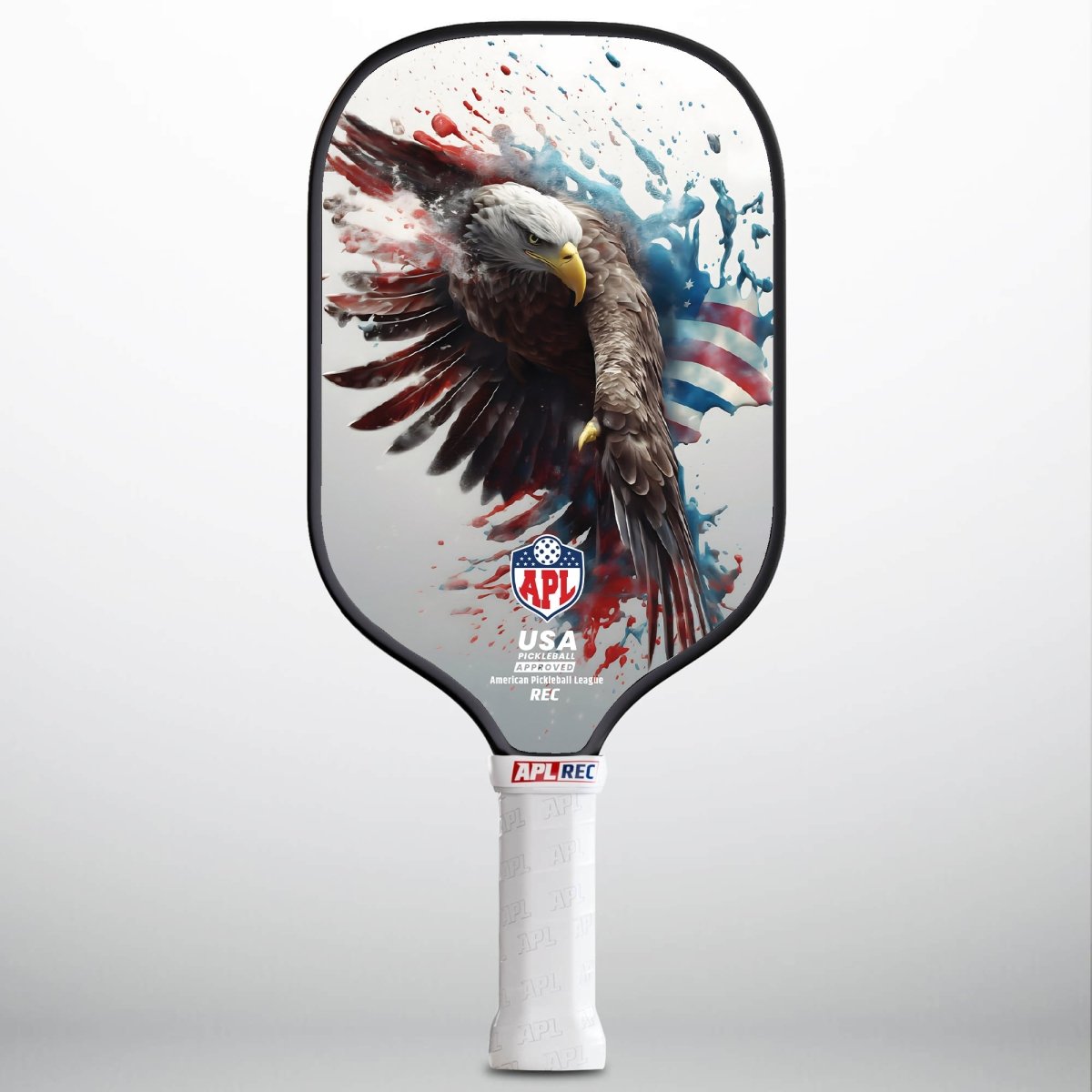 This is made in the USA flying eagle design pickleball paddle. It can be used by beginners, intermediate and pro players