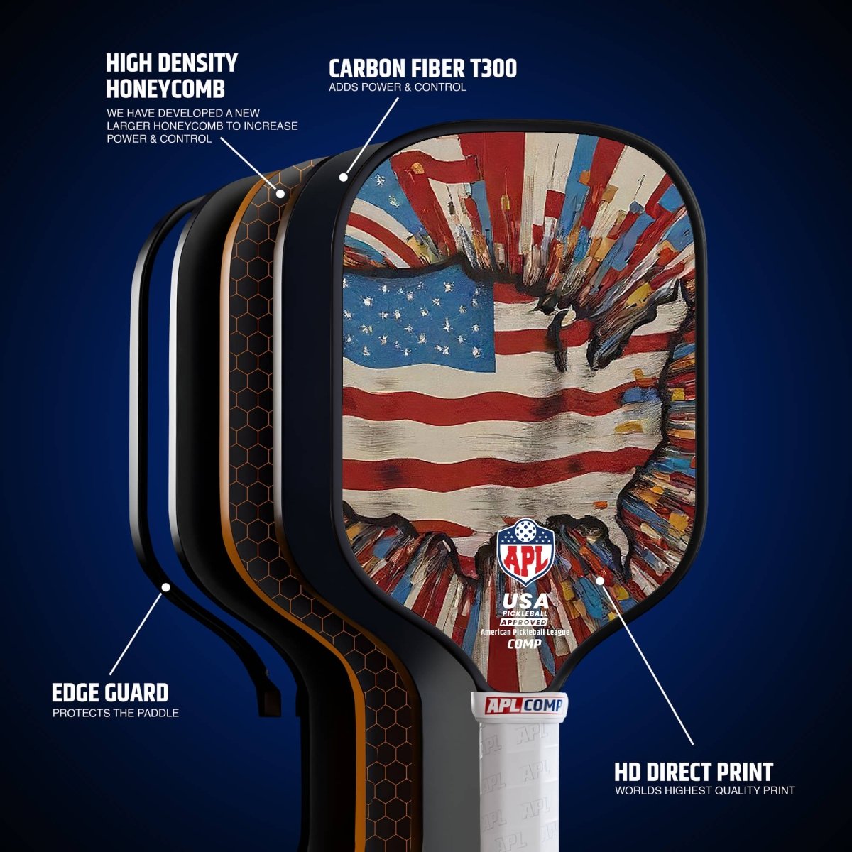 US Map flag top rated pickleball paddles. Our paddles are used by pro players and players of all skill levels.