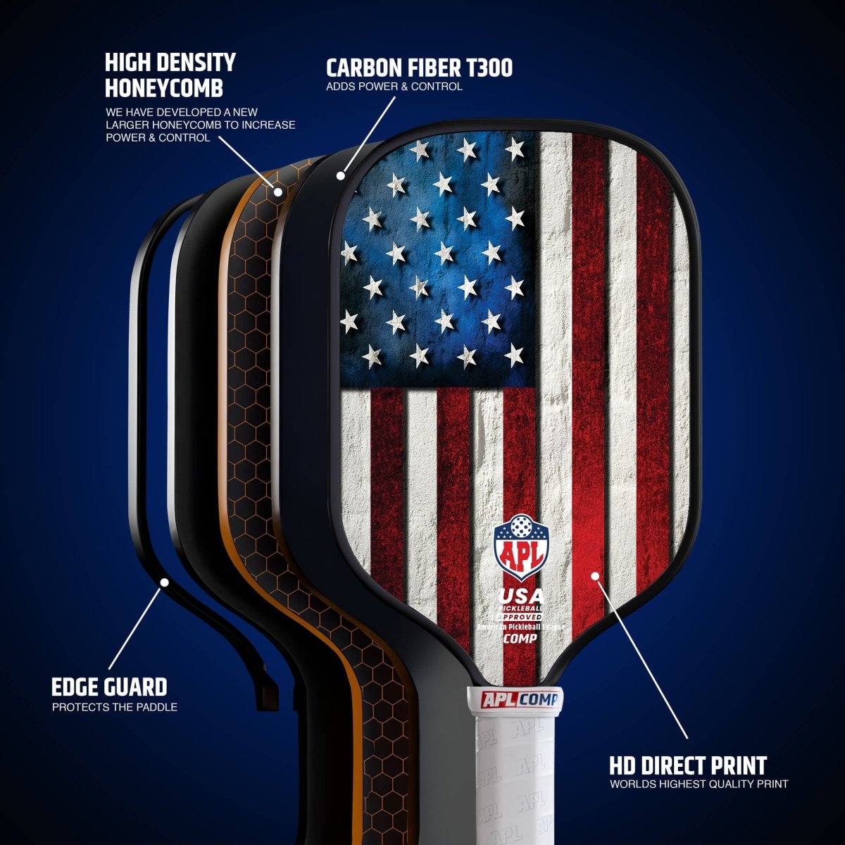 US flag top rated pickleball paddles. Our paddles are used by pro players and players of all skill levels.