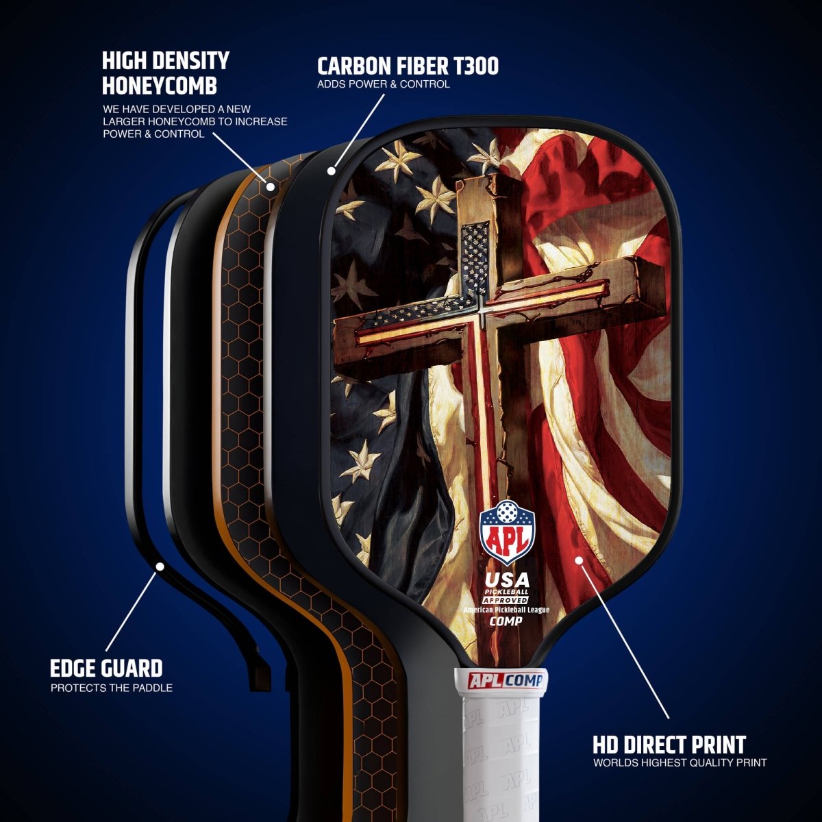 Cross flag pickleball paddle for professional pickleball players, intermediate and beginners. 