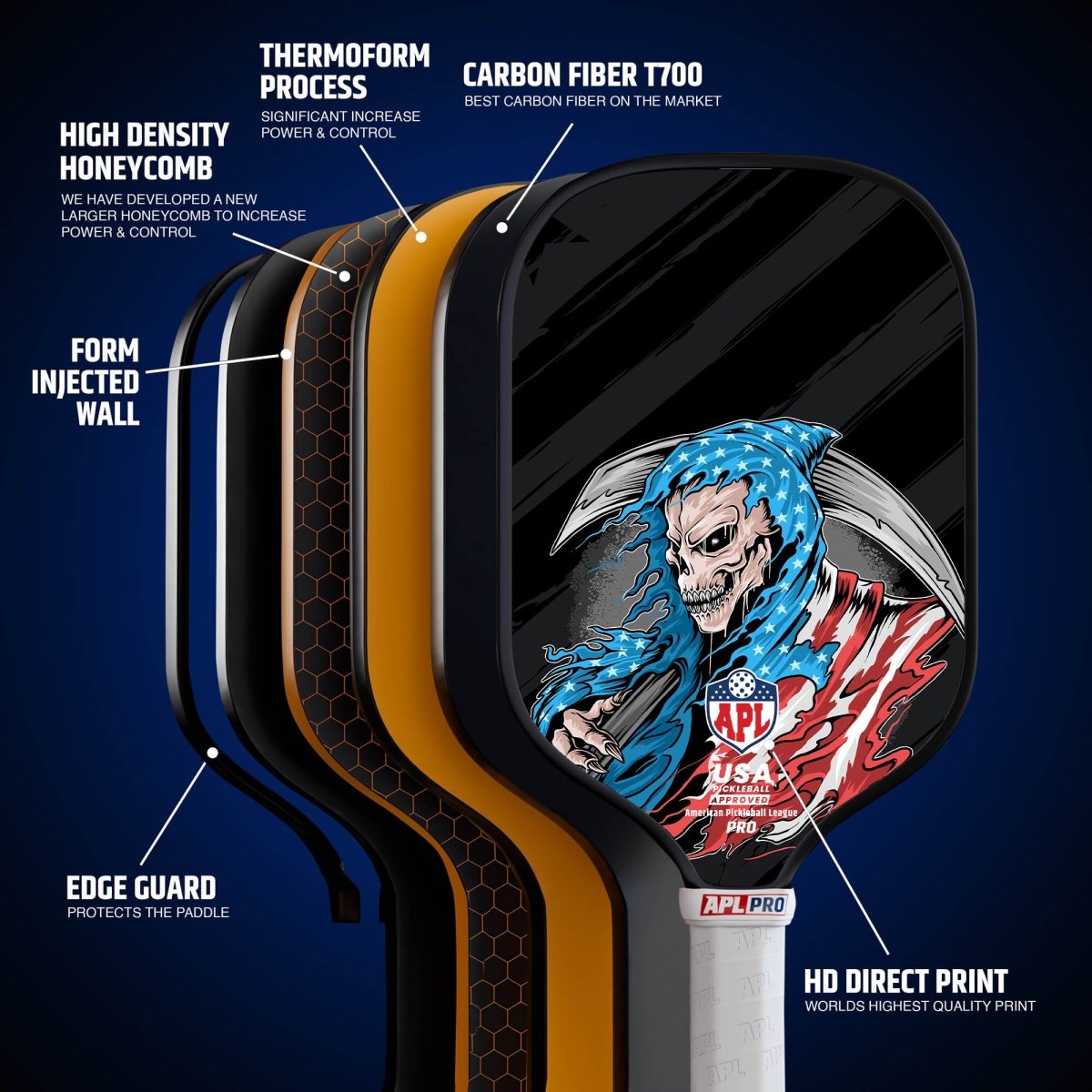 This is made in the USA pickleball paddle. It can be used by beginners, intermediate and pro players