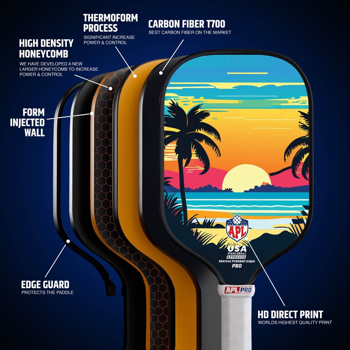 Sunset Pickleball Paddles | 16mm Carbon Fiber | Best Pickleball Paddles | American Pickleball League