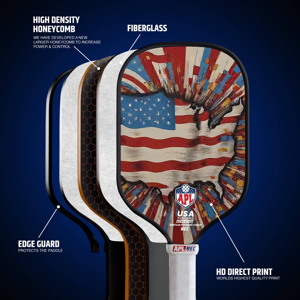 US Map flag top rated pickleball paddles. Our paddles are used by pro players and players of all skill levels.