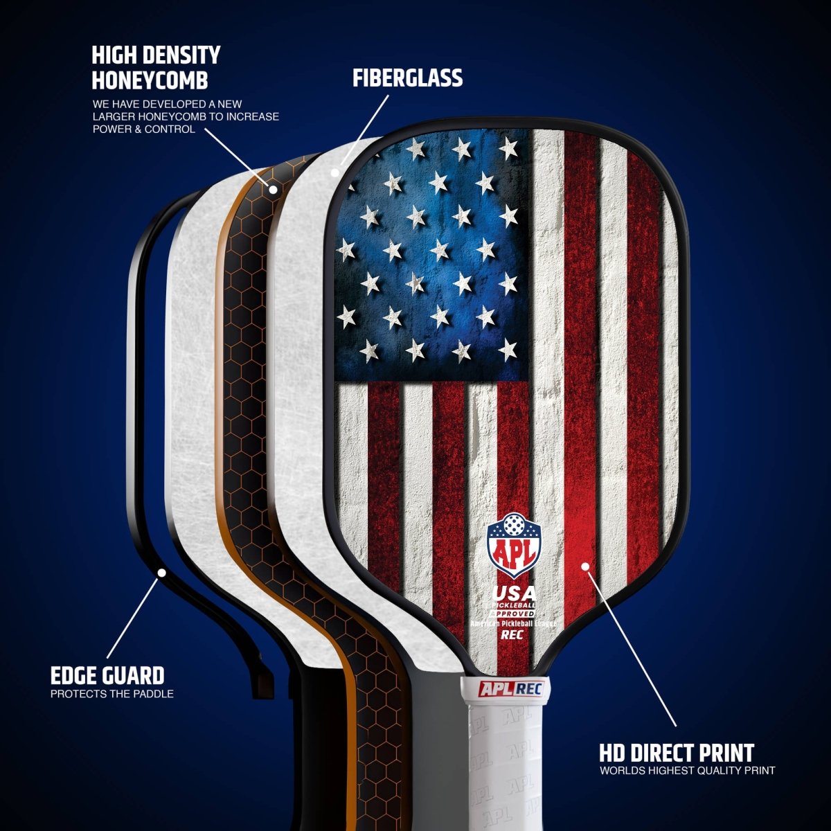 US flag top rated pickleball paddles. Our paddles are used by pro players and players of all skill levels.