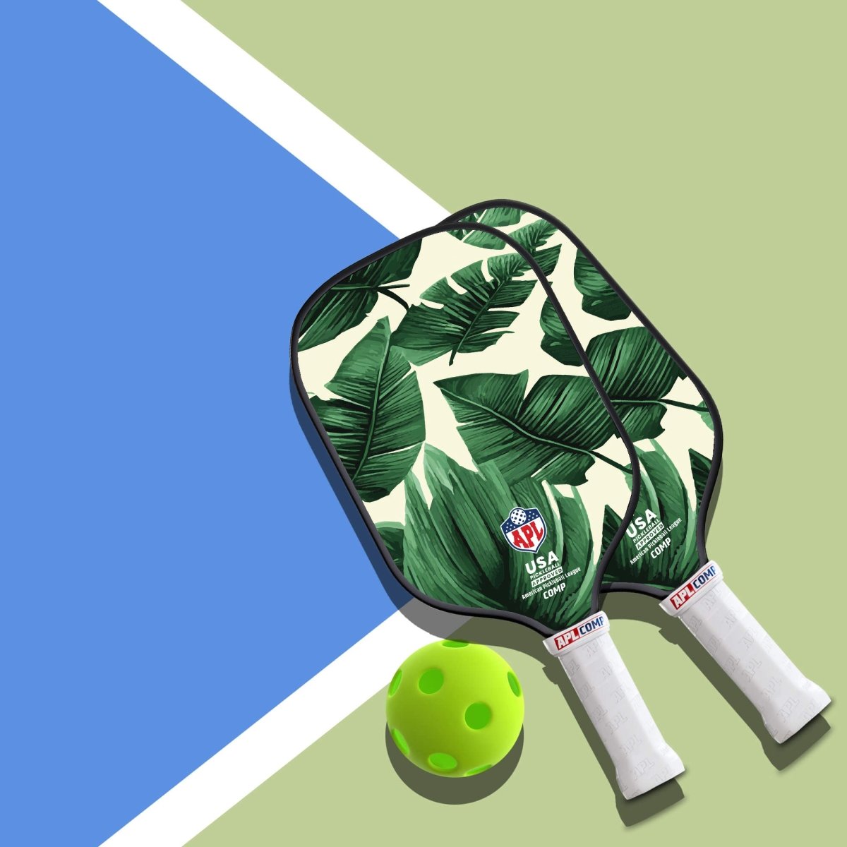 This is made in the USA leaves design pickleball paddle. It can be used by beginners, intermediate and pro players
