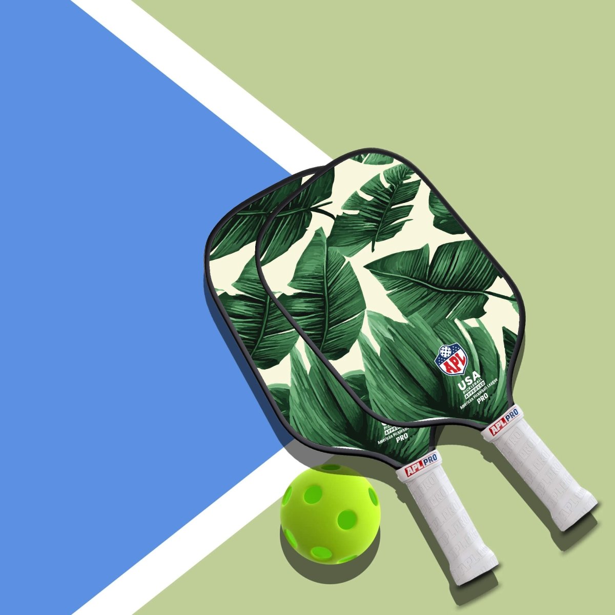 This is made in the USA leaves design pickleball paddle. It can be used by beginners, intermediate and pro players