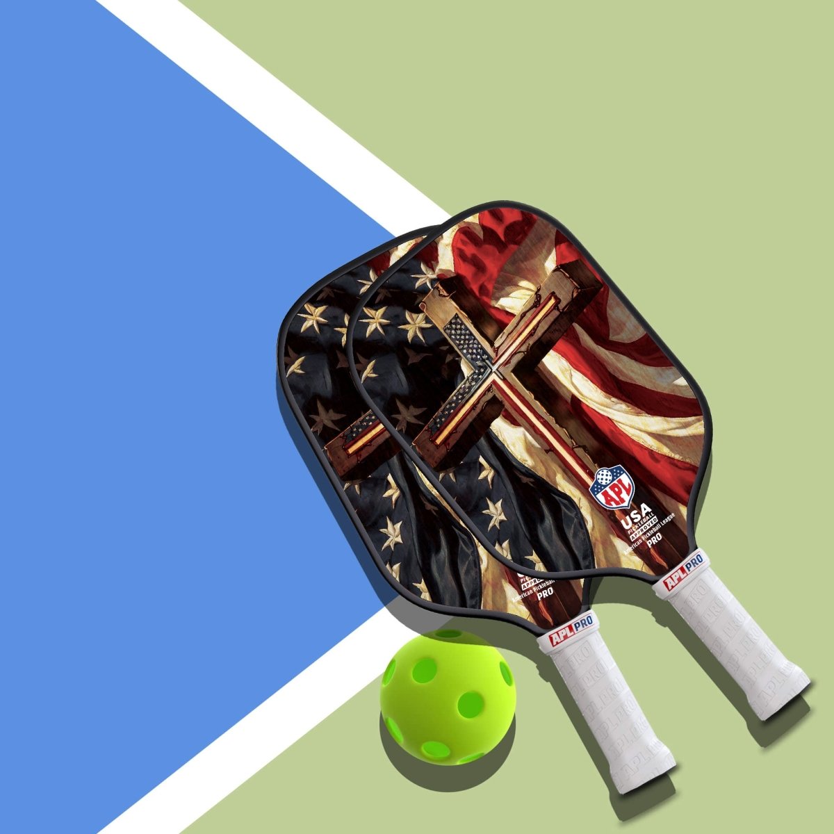 Cross flag pickleball paddle for professional pickleball players.
