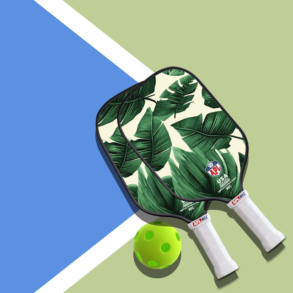 This is made in the USA leaves design pickleball paddle. It can be used by beginners, intermediate and pro players