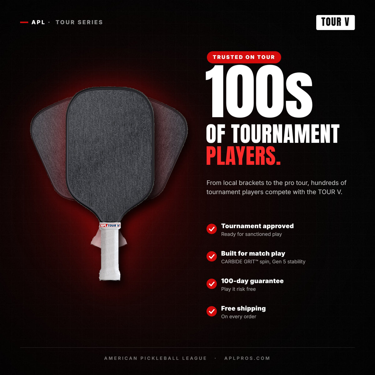 APL TOUR V pickleball paddle trusted by hundreds of tournament players
